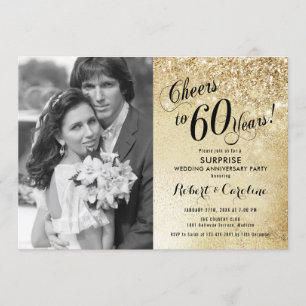 Surprise 60th Anniversary with Photo - Gold Invitation