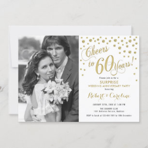 Surprise 60th Anniversary with Photo - Gold White Invitation