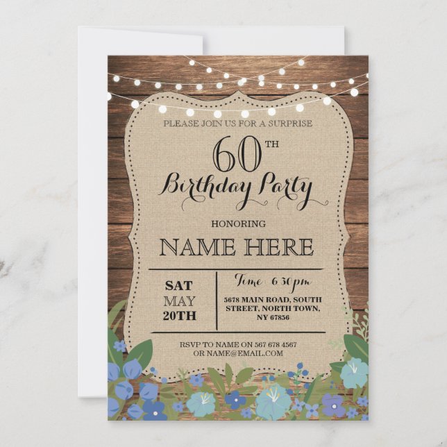 SURPRISE 60th & Any Age Birthday Party Wood Invite (Front)