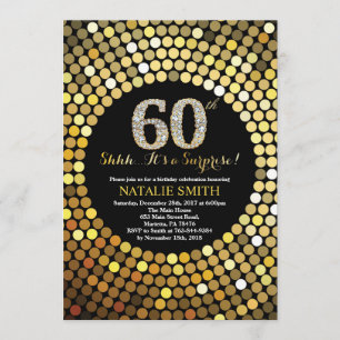 Surprise 60th Birthday Black and Gold Glitter Invitation