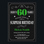Surprise 60th Birthday Black and Green Chalkboard Invitation<br><div class="desc">Surprise 60th Birthday Invitation Black and Green Typography. Chalkboard. Black and White Background. Adult Birthday. Male Men or Women Birthday. Kids Boy or Girl Lady Teen Teenage Bday Invite. 13th 15th 16th 18th 20th 21st 30th 40th 50th 60th 70th 80th 90th 100th. Any Age. For further customisation, please click the...</div>