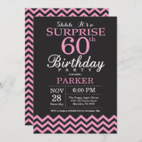 Surprise 60th Birthday Black and Pink Chevron