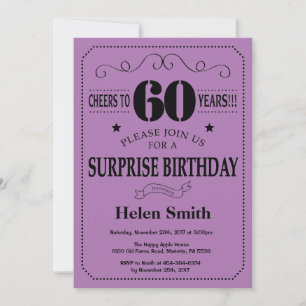 Surprise 60th Birthday Black and Purple Invitation