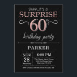 Surprise 60th Birthday Black and Rose Pink Gold Invitation<br><div class="desc">Surprise 60th Birthday Invitation with Black and Rose Pink Gold Glitter Background. Chalkboard. Adult Birthday. Men or Women Bday Invite. Any age. For further customisation,  please click the "Customise it" button and use our design tool to modify this template.</div>