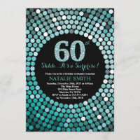 Surprise 60th Birthday Black and Teal Glitter