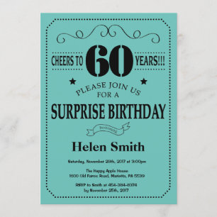 Surprise 60th Birthday Black and Teal Invitation