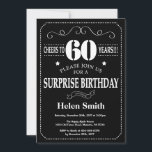 Surprise 60th Birthday Black and White Chalkboard Invitation<br><div class="desc">Surprise 60th Birthday Invitation Black and White Typography. Chalkboard. Black and White Background. Adult Birthday. Male Men or Women Birthday. Kids Boy or Girl Lady Teen Teenage Bday Invite. 13th 15th 16th 18th 20th 21st 30th 40th 50th 60th 70th 80th 90th 100th. Any Age. For further customisation, please click the...</div>