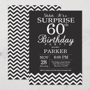 Surprise 60th Birthday Black and White Chevron Invitation