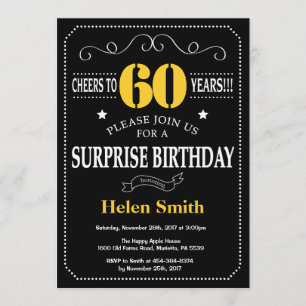 Surprise 60th Birthday Black and Yellow Chalkboard Invitation