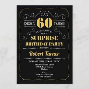 Surprise 60th Birthday - Black Gold Invitation