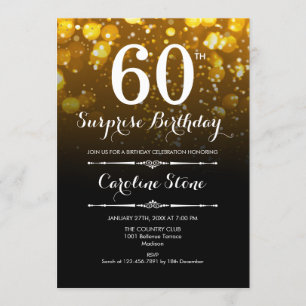 Surprise 60th Birthday - Black Gold White Invitation