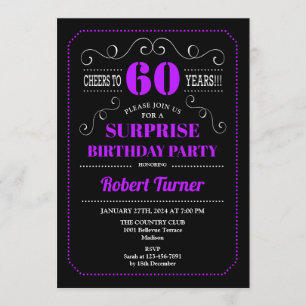 Surprise 60th Birthday - Black Purple Invitation