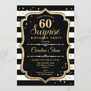 Surprise 60th Birthday - Black White Gold Invitation