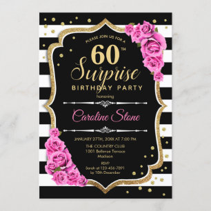 Surprise 60th Birthday - Black White Pink Invitation