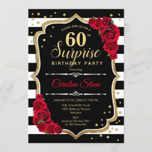 Surprise 60th Birthday - Black White Red Invitation