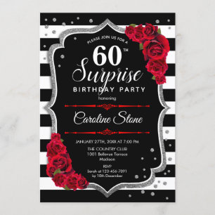 Surprise 60th Birthday - Black White Red Invitation