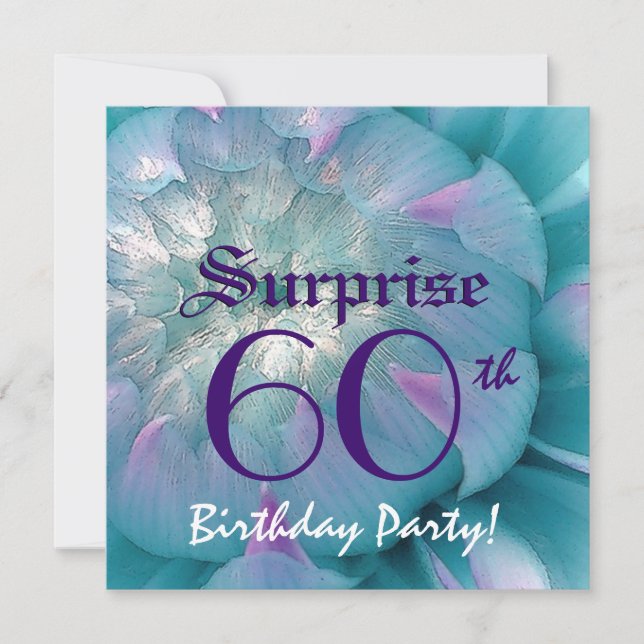 SURPRISE 60th Birthday Blue and Purple Dahlia W076 Invitation (Front)