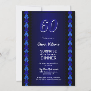 Surprise 60th Birthday Dinner Black and Blue Party Invitation