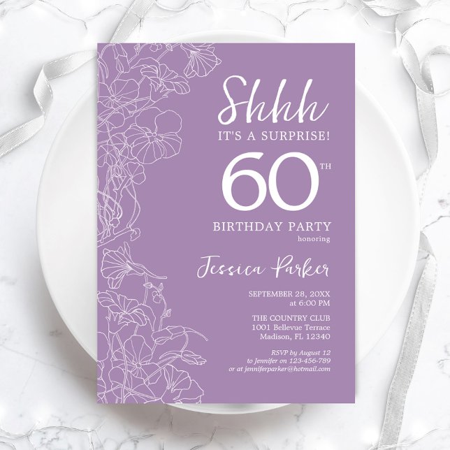Surprise 60th Birthday - Floral Purple Invitation (Creator Uploaded)