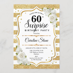 Surprise 60th Birthday - Gold White Invitation
