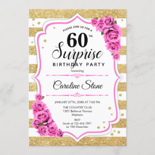 Surprise 60th Birthday - Gold White Pink Invitation
