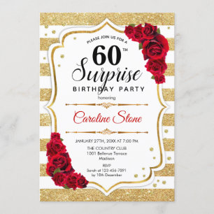 Surprise 60th Birthday - Gold White Red Invitation