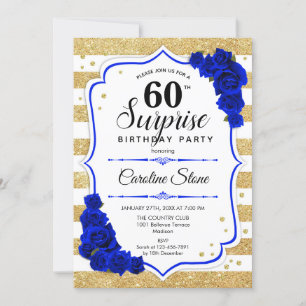 Surprise 60th Birthday - Gold White Royal Blue Invitation