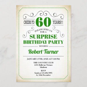 Surprise 60th Birthday - Green White Black Invitation