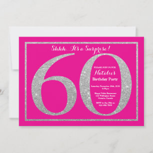 Surprise 60th Birthday Hot Pink and Silver Glitter Invitation