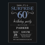Surprise 60th Birthday Invitation Black and Blue<br><div class="desc">Surprise 60th Birthday Invitation with Black and Blue Glitter Background. Chalkboard. Adult Birthday. Men or Women Bday Invite. Any age. For further customisation,  please click the "Customise it" button and use our design tool to modify this template.</div>