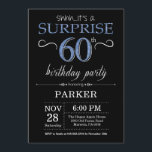Surprise 60th Birthday Invitation Black and Blue<br><div class="desc">Surprise 60th Birthday Invitation with Black and Blue Glitter Background. Chalkboard. Adult Birthday. Men or Women Bday Invite. Any age. For further customisation,  please click the "Customise it" button and use our design tool to modify this template.</div>