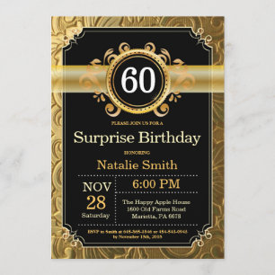 Surprise 60th Birthday Invitation Black and Gold