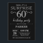Surprise 60th Birthday Invitation Black and Silver<br><div class="desc">Surprise 60th Birthday Invitation with Black and Silver Glitter Background. Chalkboard. Adult Birthday. Men or Women Bday Invite. Any age. For further customisation,  please click the "Customise it" button and use our design tool to modify this template.</div>
