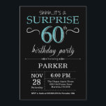 Surprise 60th Birthday Invitation Black and Teal<br><div class="desc">Surprise 60th Birthday Invitation with Black and Teal Glitter Background. Chalkboard. Adult Birthday. Men or Women Bday Invite. Any age. For further customisation,  please click the "Customise it" button and use our design tool to modify this template.</div>