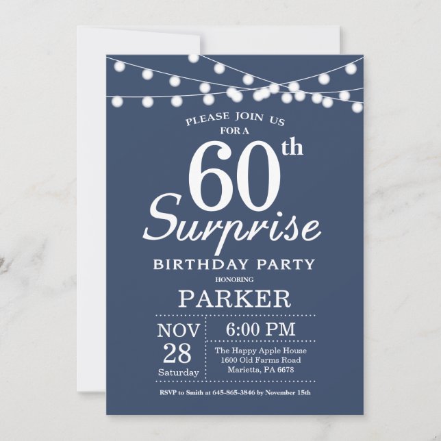 Surprise 60th Birthday Invitation Blue (Front)