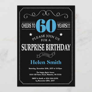 Surprise 60th Birthday Invitation Blue and Black