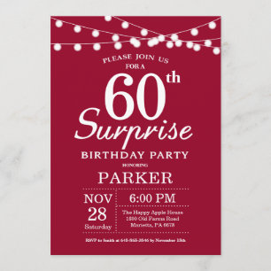 Surprise 60th Birthday Invitation Burgundy Red
