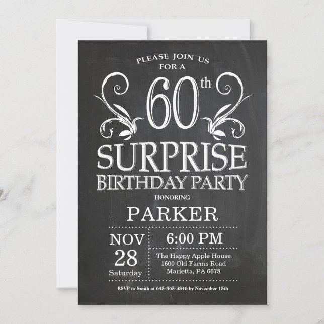 Surprise 60th Birthday Invitation Chalkboard (Front)