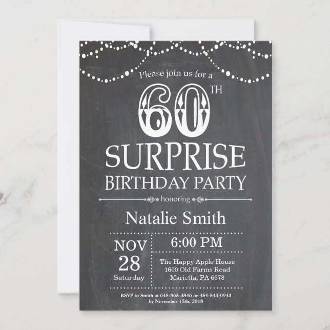 Surprise 60th Birthday Invitation Chalkboard (Front)