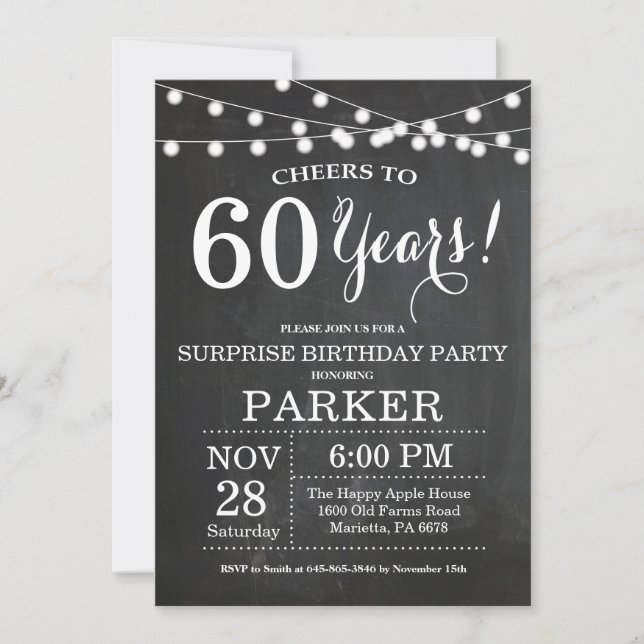 Surprise 60th Birthday Invitation Chalkboard (Front)