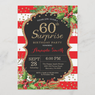 Surprise 60th Birthday Invitation Christmas Gold