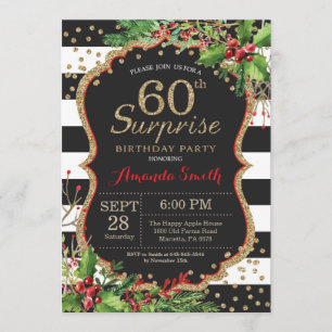 Surprise 60th Birthday Invitation Christmas Gold