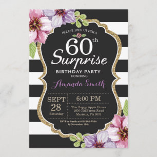 Surprise 60th Birthday Invitation Floral Gold