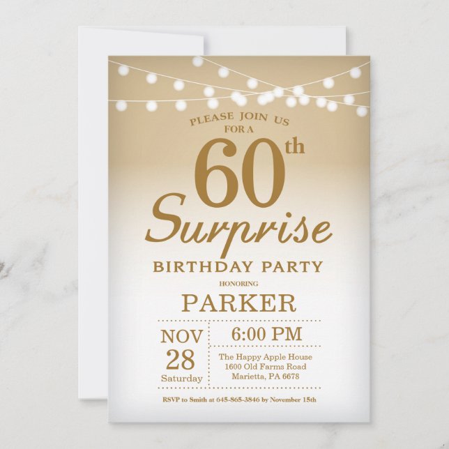Surprise 60th Birthday Invitation Gold (Front)