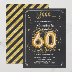 Surprise 60th Birthday Invitation Gold Chalkboard