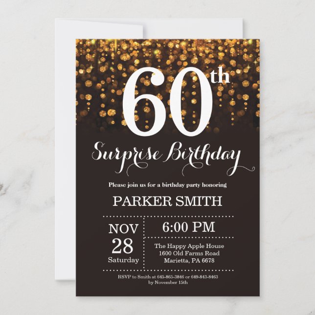 Surprise 60th Birthday Invitation Gold Glitter (Front)