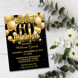 Surprise 60th Birthday Invitation, Golden Birthday Invitation