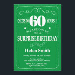 Surprise 60th Birthday Invitation Green and White<br><div class="desc">Surprise 60th Birthday Invitation Green and White Typography. Green Background. Adult Birthday. Male Men or Women Birthday. Kids Boy or Girl Lady Teen Teenage Bday Invite. 13th 15th 16th 18th 20th 21st 30th 40th 50th 60th 70th 80th 90th 100th. Any Age. For further customisation, please click the "Customise it" button...</div>