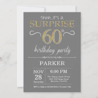 Surprise 60th Birthday Invitation Grey and Gold