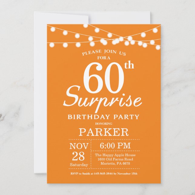 Surprise 60th Birthday Invitation Orange (Front)